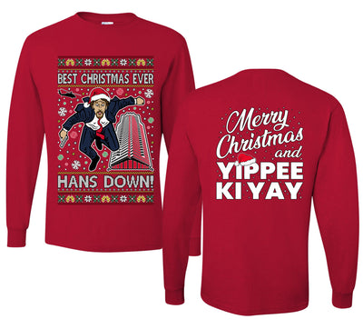 Die Hard Best Christmas Ever Hans Down Nakatomi, Clean Front and Back Unisex Ugly Christmas Sweater Mens Long Sleeve Shirt