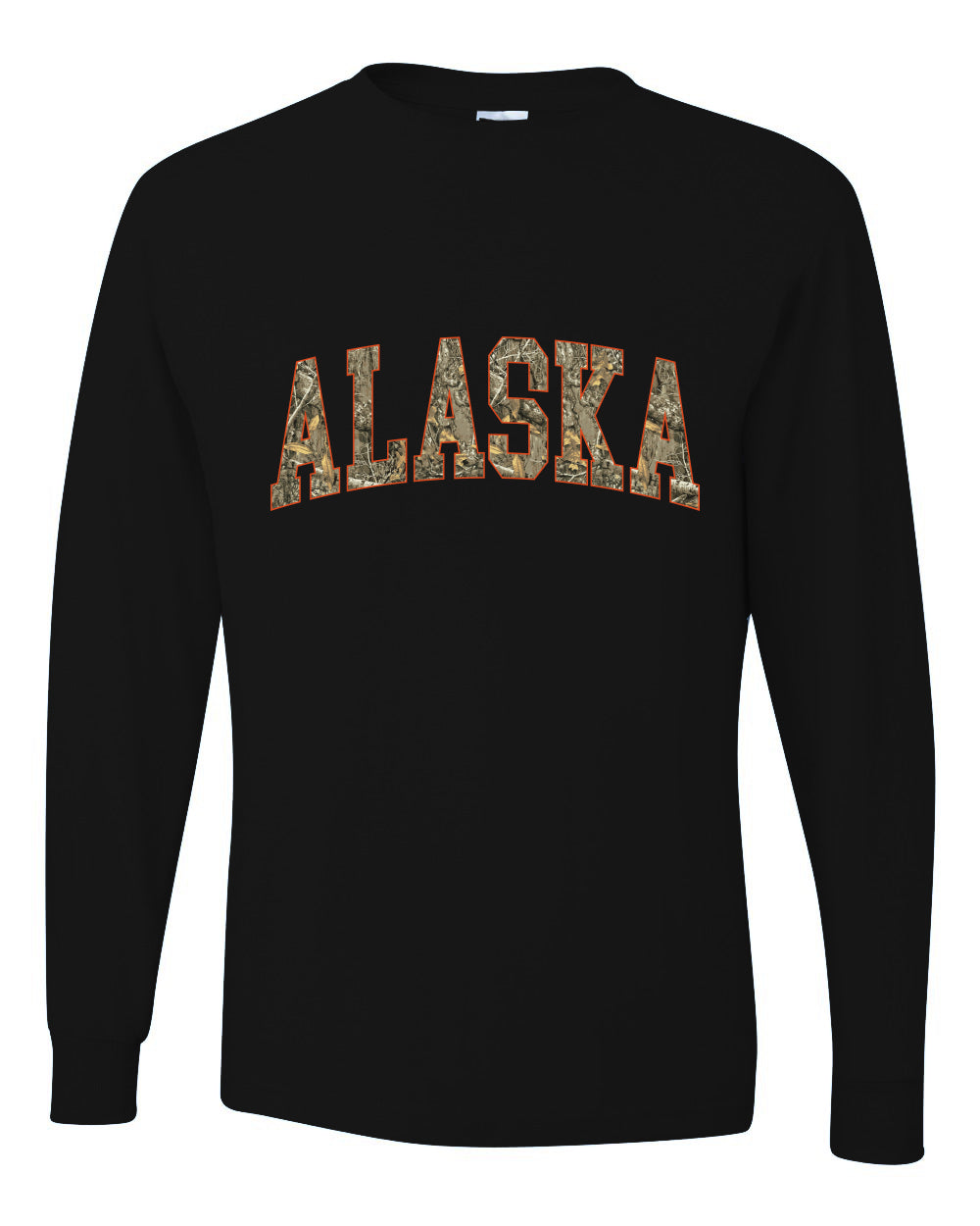 Alaska  Camo Fill Orange Outline Sweater, Unisex Mens Long Sleeve Shirt