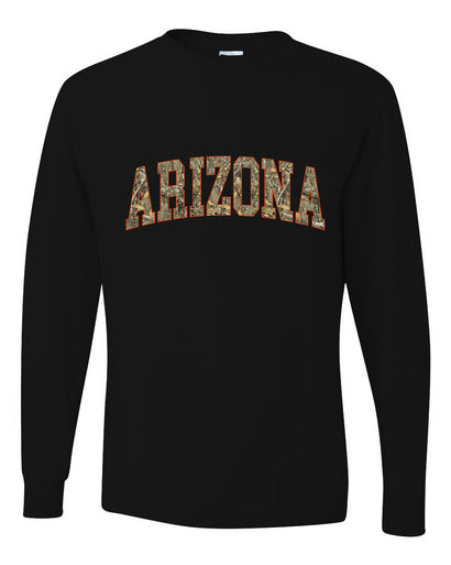 Arizona  Camo Fill Orange Outline Sweater, Unisex Mens Long Sleeve Shirt