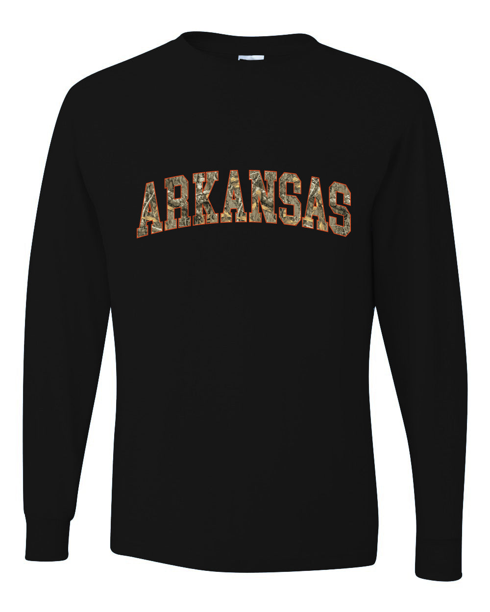 Arkansas  Camo Fill Orange Outline Sweater, Unisex Mens Long Sleeve Shirt