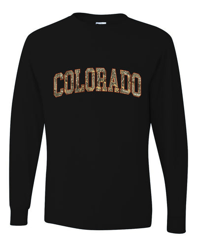 Colorado  Camo Fill Orange Outline Sweater, Unisex Mens Long Sleeve Shirt