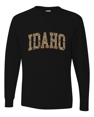 Idaho  Camo Fill Orange Outline Sweater, Unisex Mens Long Sleeve Shirt