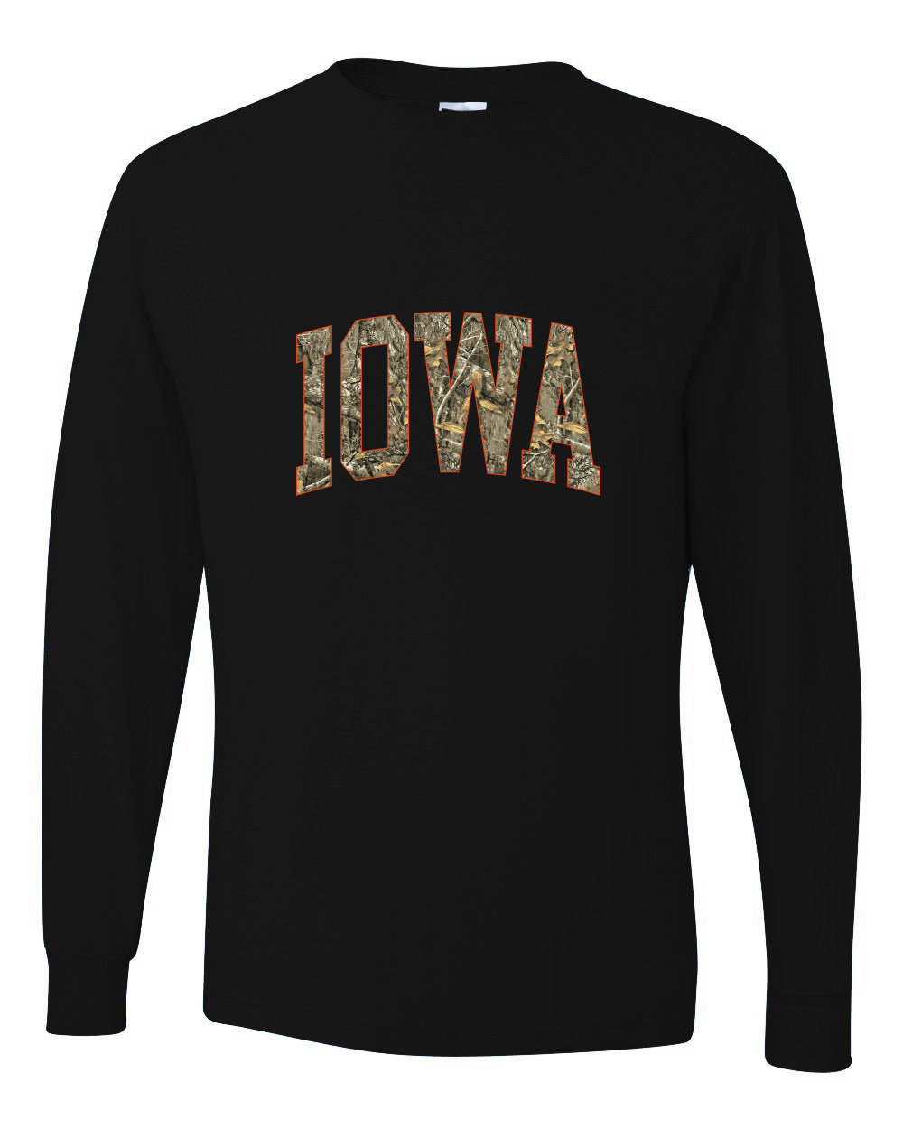 Iowa  Camo Fill Orange Outline Sweater, Unisex Mens Long Sleeve Shirt