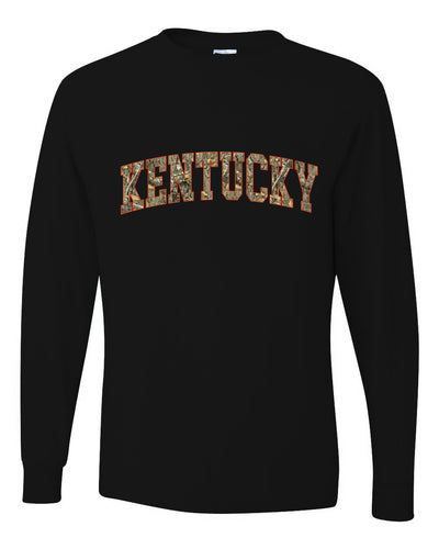 Kentucky  Camo Fill Orange Outline Sweater, Unisex Mens Long Sleeve Shirt