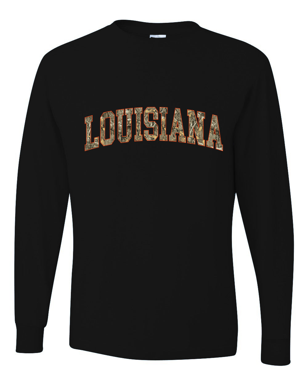 Louisiana  Camo Fill Orange Outline Sweater, Unisex Mens Long Sleeve Shirt