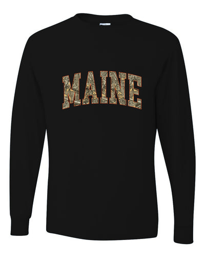 Maine  Camo Fill Orange Outline Sweater, Unisex Mens Long Sleeve Shirt