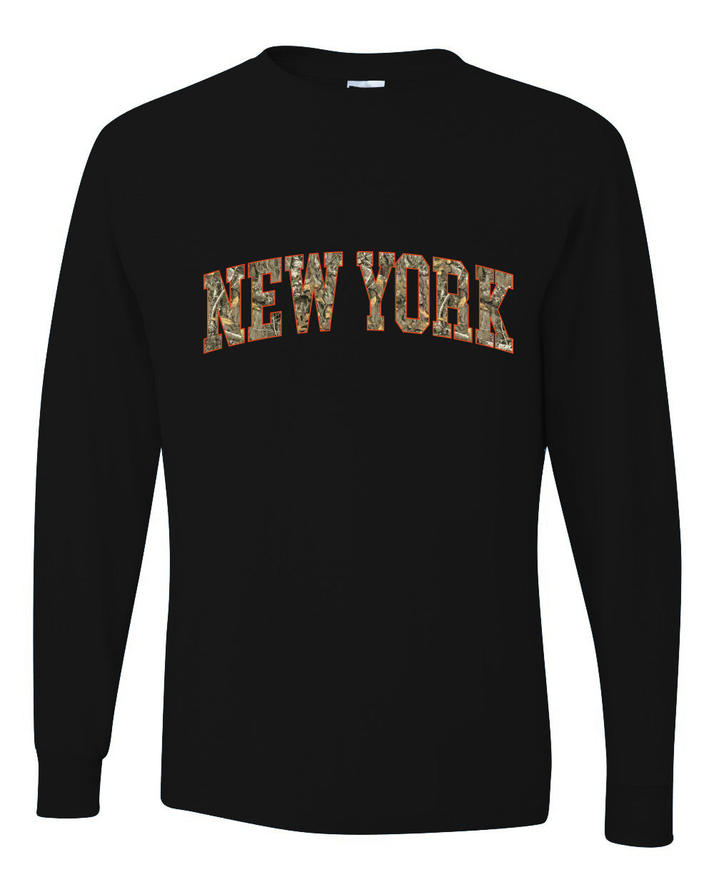 New York  Camo Fill Orange Outline Sweater, Unisex Mens Long Sleeve Shirt