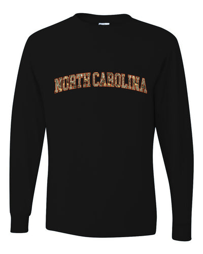 North Carolina  Camo Fill Orange Outline Sweater, Unisex Mens Long Sleeve Shirt