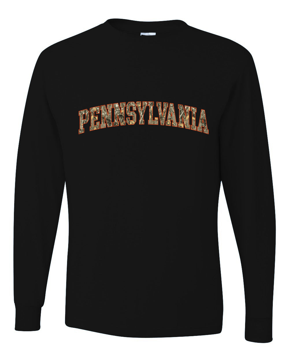 Pennsylvania  Camo Fill Orange Outline Sweater, Unisex Mens Long Sleeve Shirt
