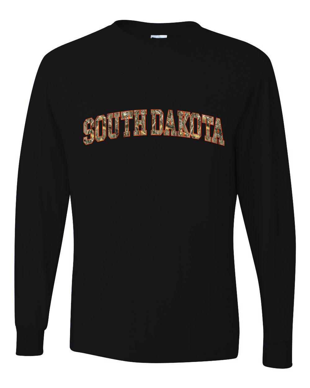 South Dakota  Camo Fill Orange Outline Sweater, Unisex Mens Long Sleeve Shirt