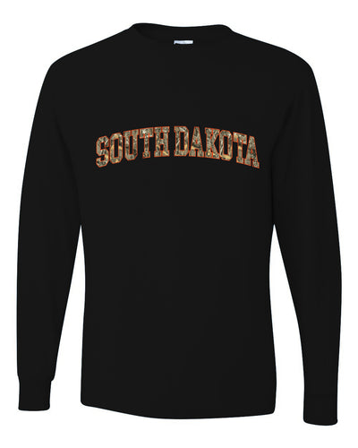 South Dakota  Camo Fill Orange Outline Sweater, Unisex Mens Long Sleeve Shirt