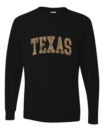Texas  Camo Fill Orange Outline Sweater, Unisex Mens Long Sleeve Shirt