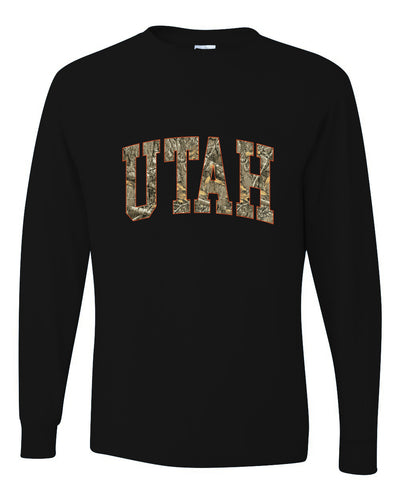 Utah  Camo Fill Orange Outline Sweater, Unisex Mens Long Sleeve Shirt
