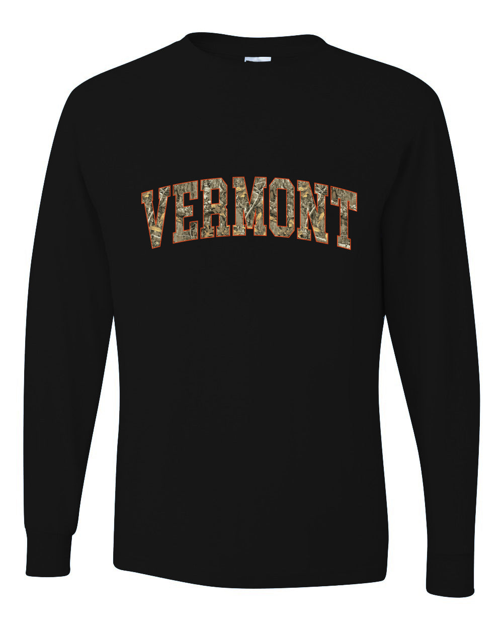 Vermont  Camo Fill Orange Outline Sweater, Unisex Mens Long Sleeve Shirt