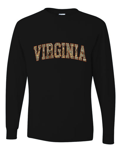 Virginia  Camo Fill Orange Outline Sweater, Unisex Mens Long Sleeve Shirt