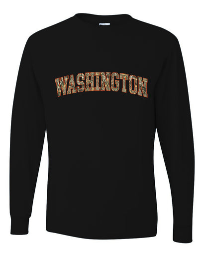 Washington  Camo Fill Orange Outline Sweater, Unisex Mens Long Sleeve Shirt