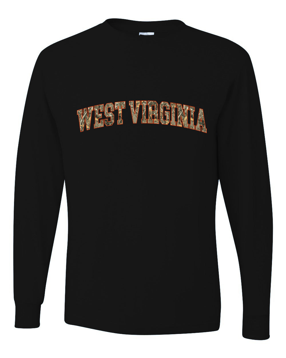 West Virginia  Camo Fill Orange Outline Sweater, Unisex Mens Long Sleeve Shirt