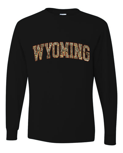 Wyoming  Camo Fill Orange Outline Sweater, Unisex Mens Long Sleeve Shirt