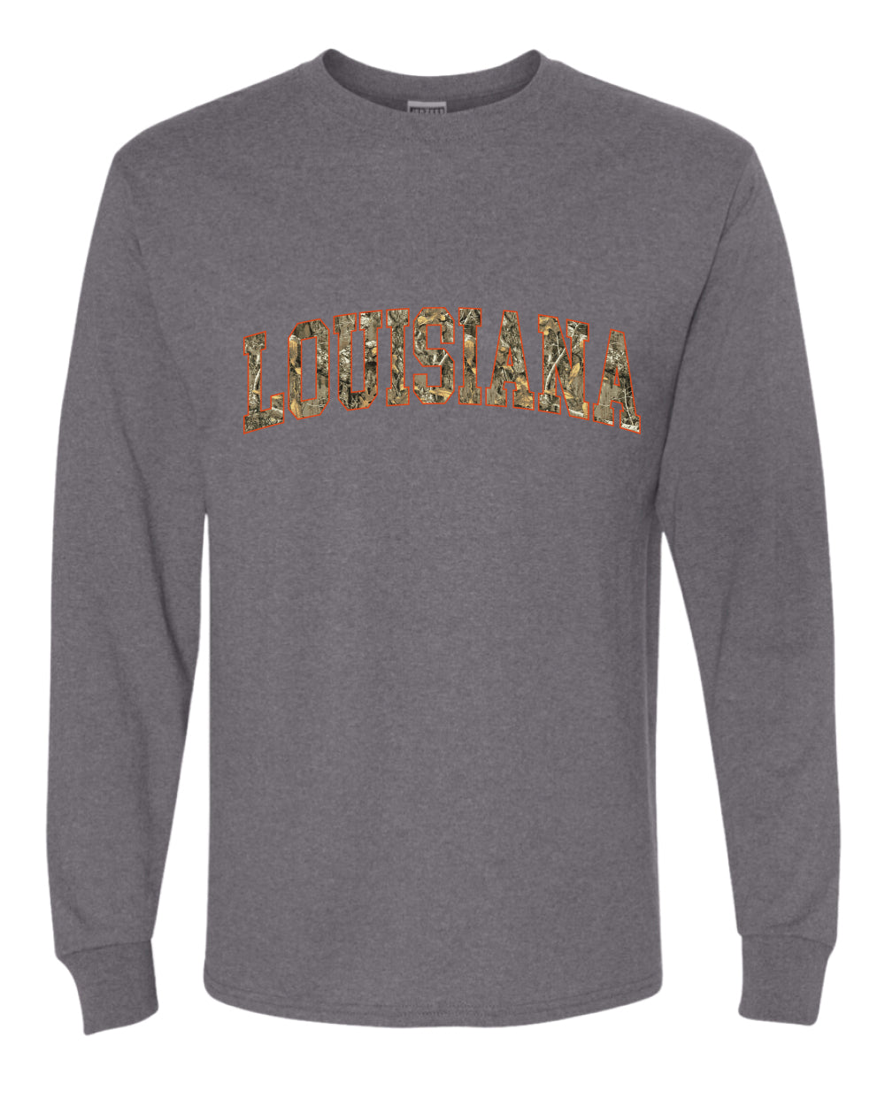 Louisiana  Camo Fill Orange Outline Sweater, Unisex Mens Long Sleeve Shirt