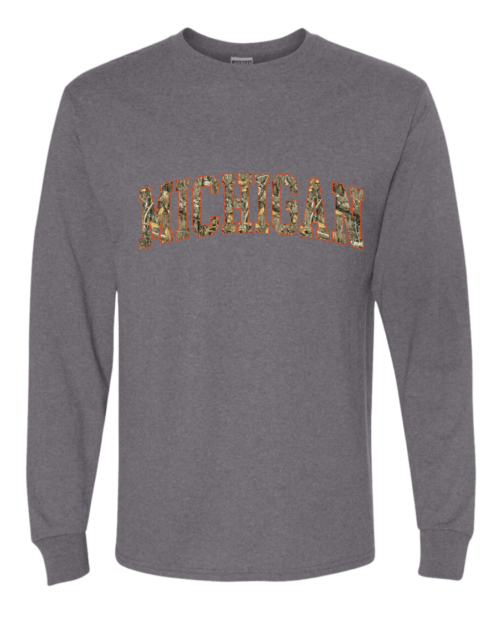 Michigan  Camo Fill Orange Outline Sweater, Unisex Mens Long Sleeve Shirt