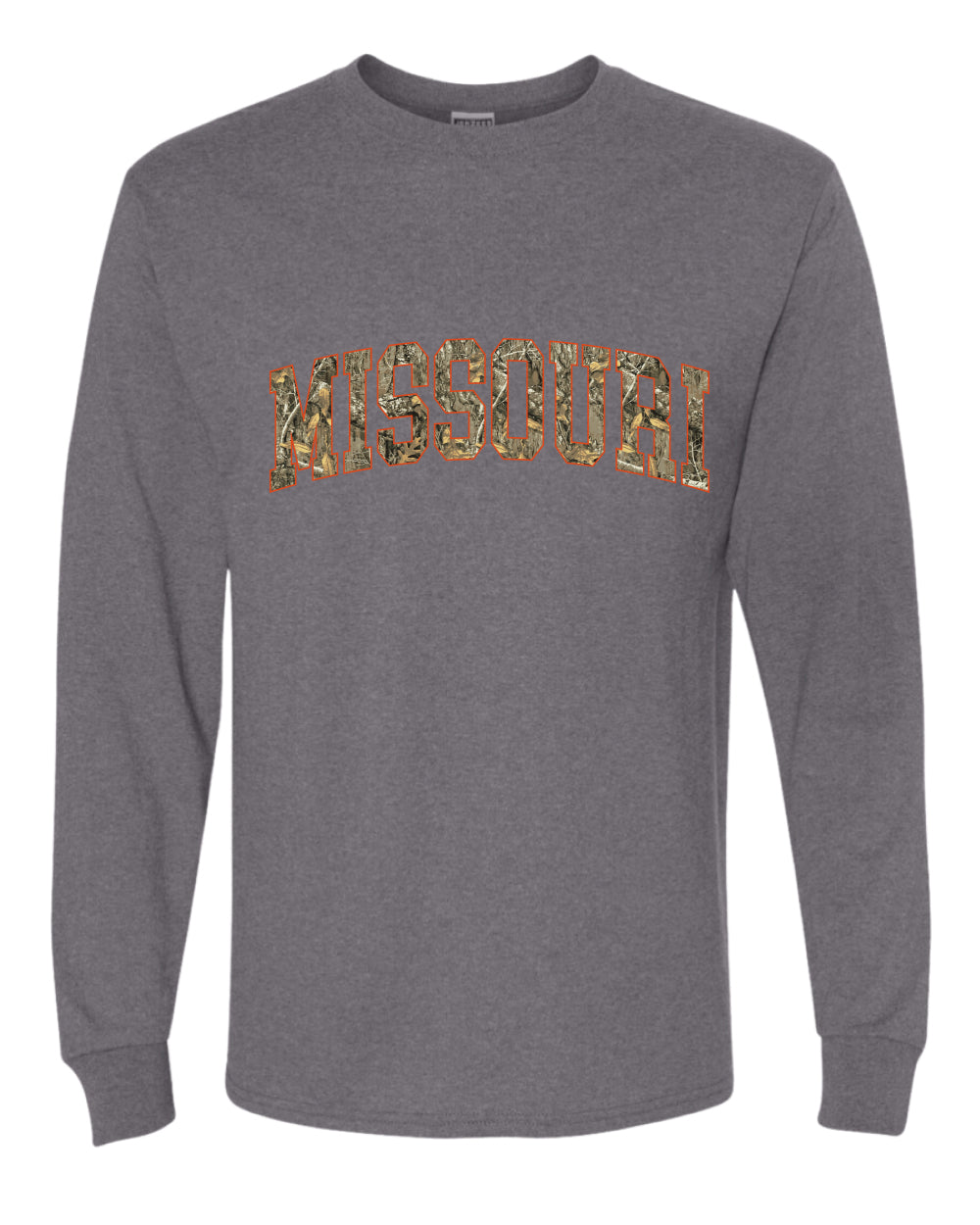 Missouri Camo Fill Orange Outline Sweater, Unisex Mens Long Sleeve Shirt
