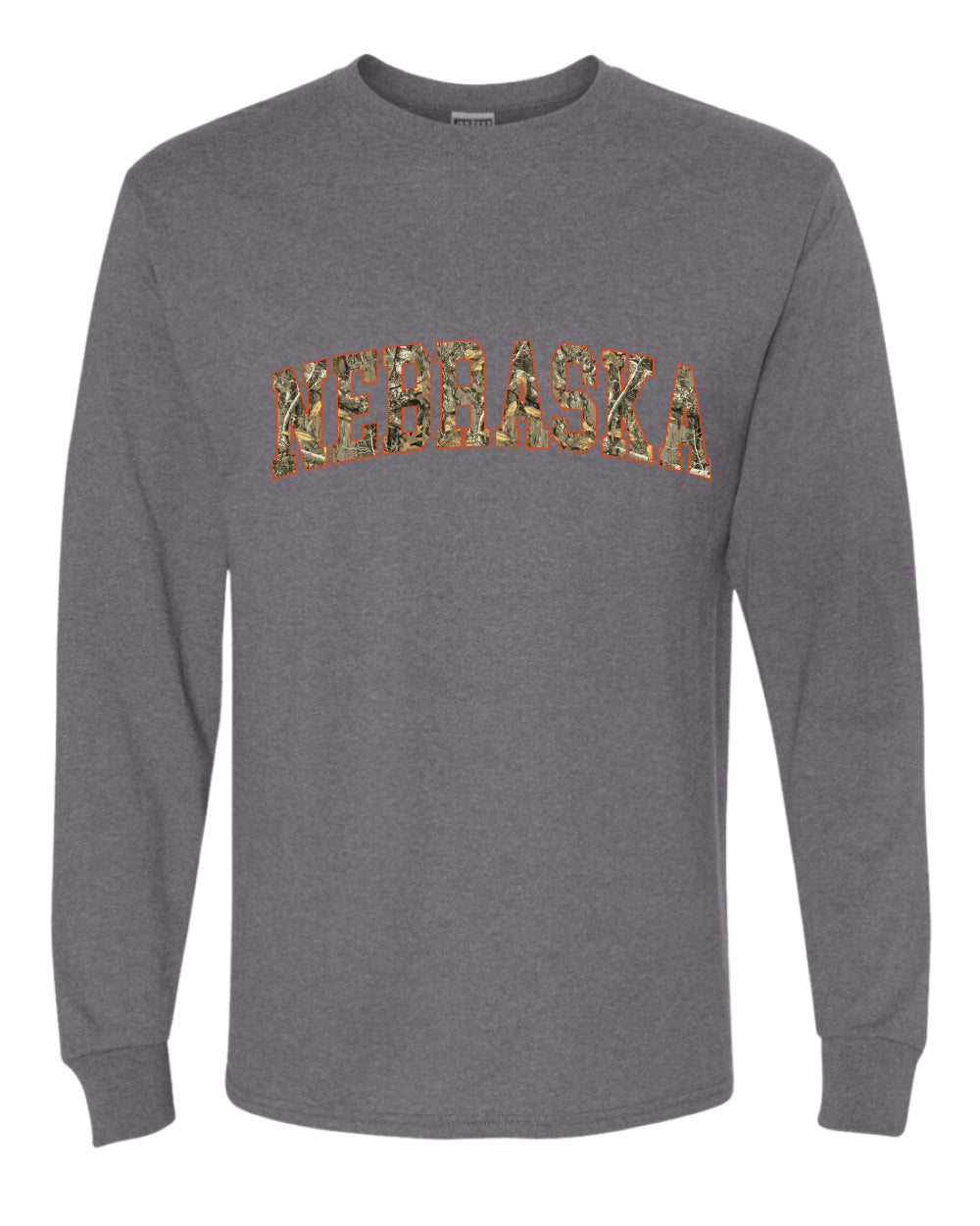 Nebraska  Camo Fill Orange Outline Sweater, Unisex Mens Long Sleeve Shirt