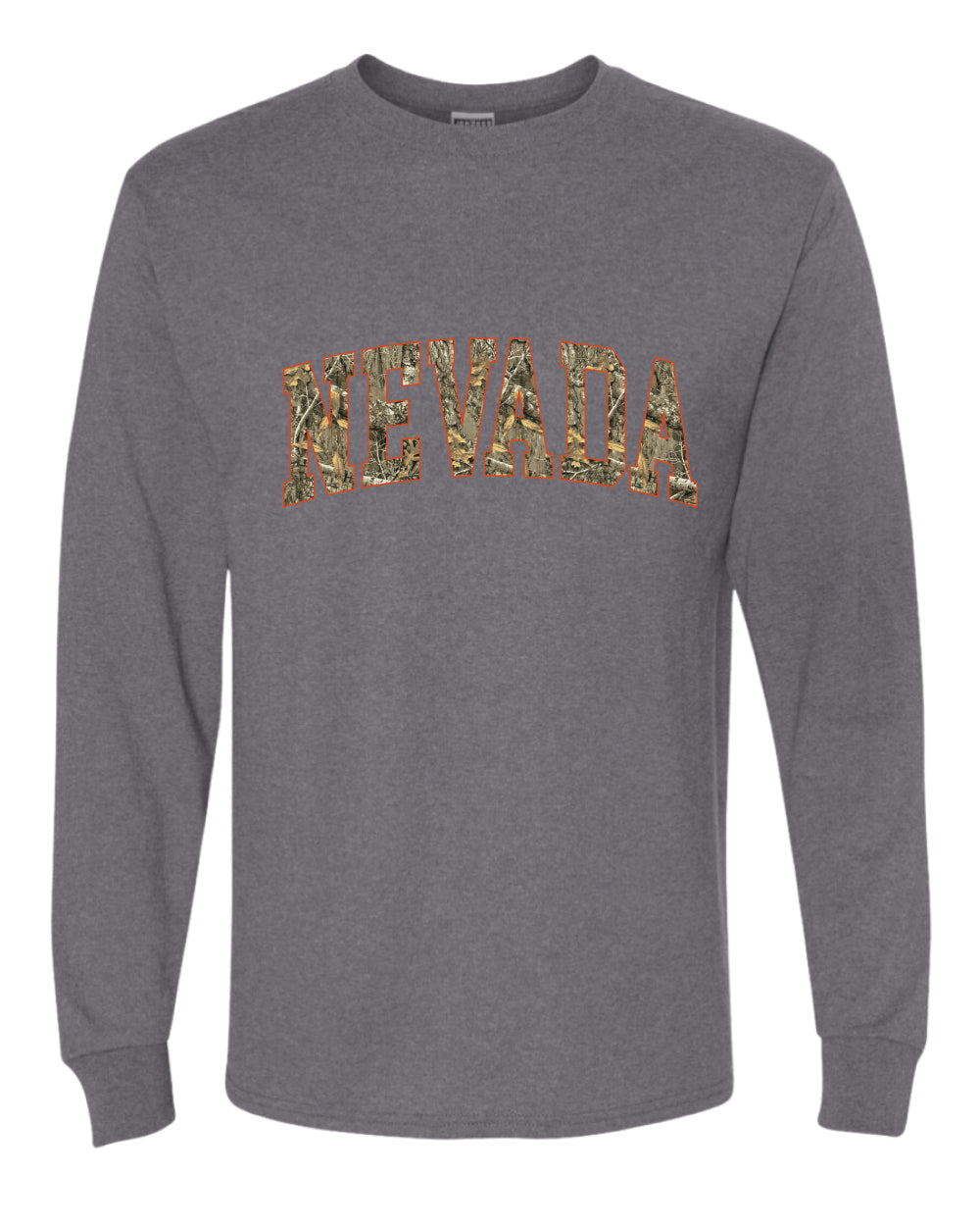 Nevada  Camo Fill Orange Outline Sweater, Unisex Mens Long Sleeve Shirt