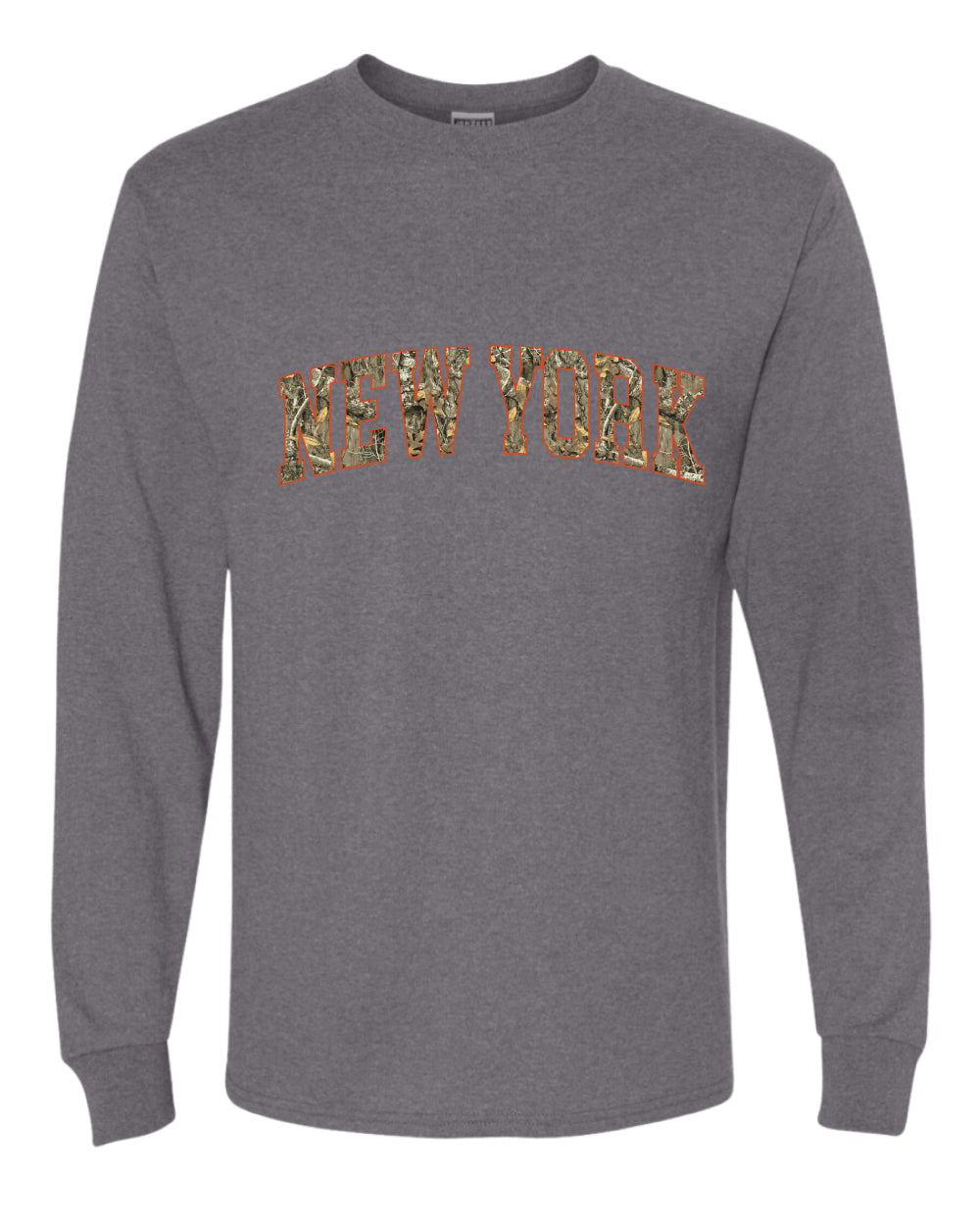 New York  Camo Fill Orange Outline Sweater, Unisex Mens Long Sleeve Shirt