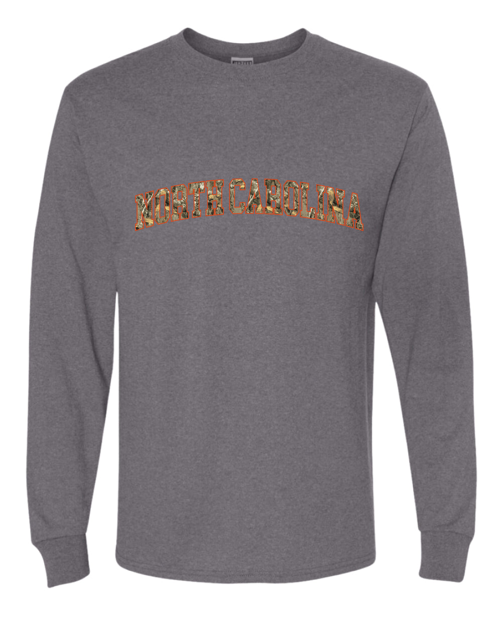 North Carolina  Camo Fill Orange Outline Sweater, Unisex Mens Long Sleeve Shirt