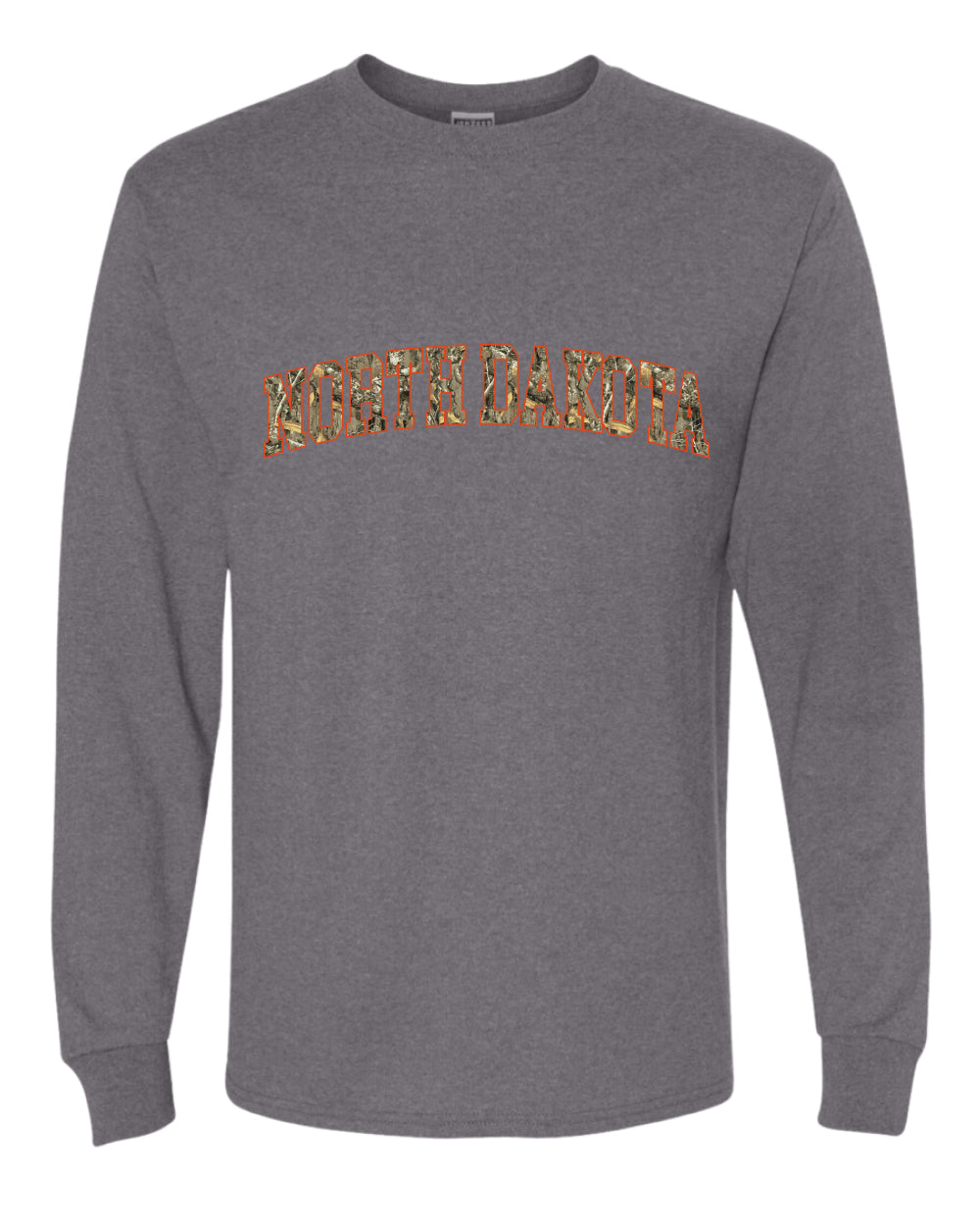 North Dakota  Camo Fill Orange Outline Sweater, Unisex Mens Long Sleeve Shirt