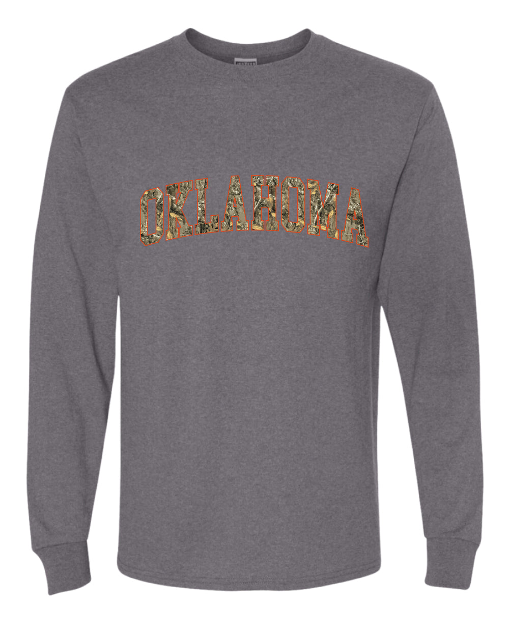 Oklahoma  Camo Fill Orange Outline Sweater, Unisex Mens Long Sleeve Shirt