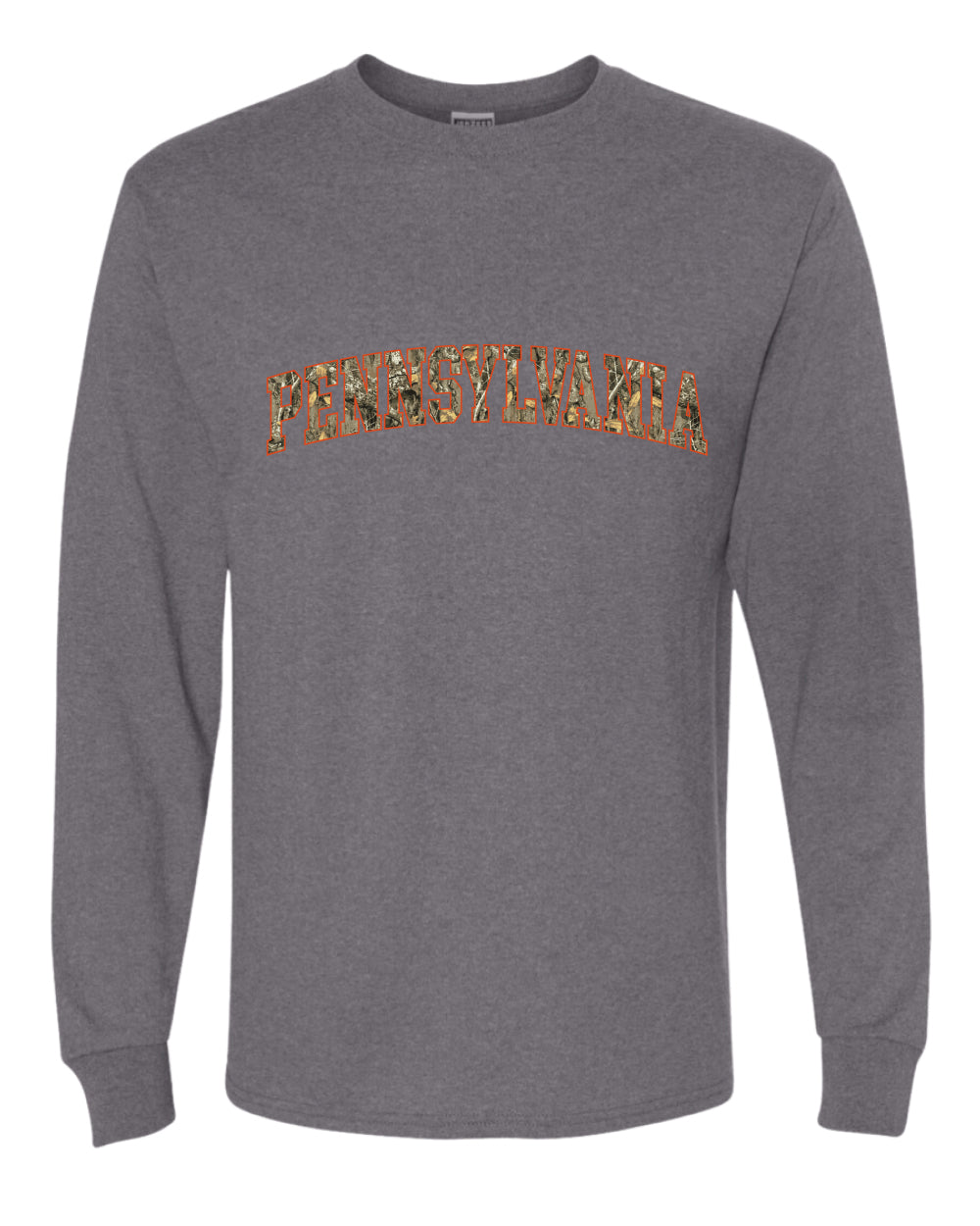 Pennsylvania  Camo Fill Orange Outline Sweater, Unisex Mens Long Sleeve Shirt