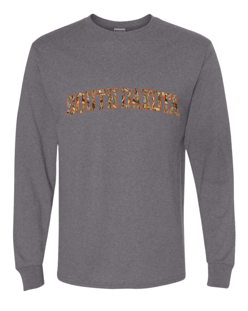 South Dakota  Camo Fill Orange Outline Sweater, Unisex Mens Long Sleeve Shirt
