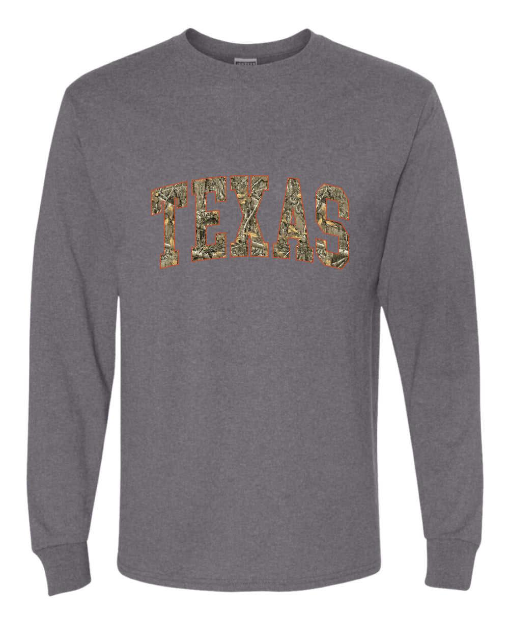 Texas  Camo Fill Orange Outline Sweater, Unisex Mens Long Sleeve Shirt