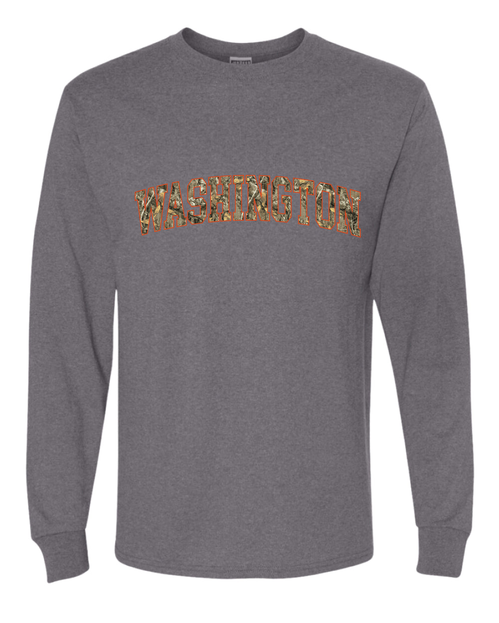 Washington  Camo Fill Orange Outline Sweater, Unisex Mens Long Sleeve Shirt