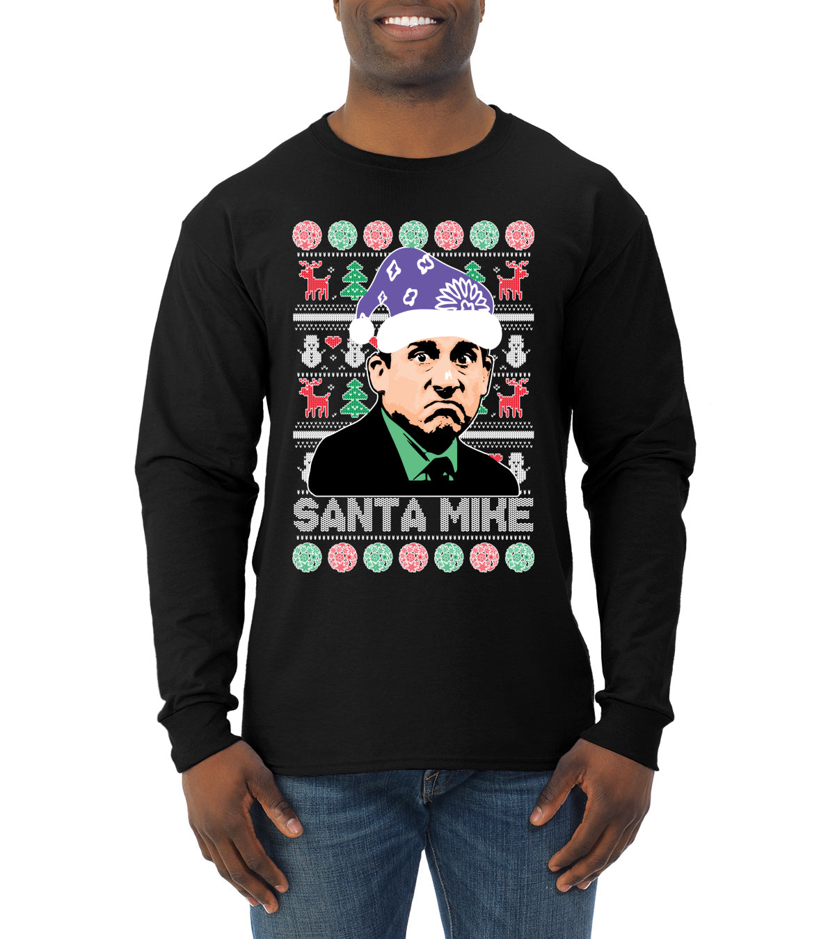 Santa Mike Michael Scott The Office Ugly Christmas Sweater Mens Long Sleeve Shirt