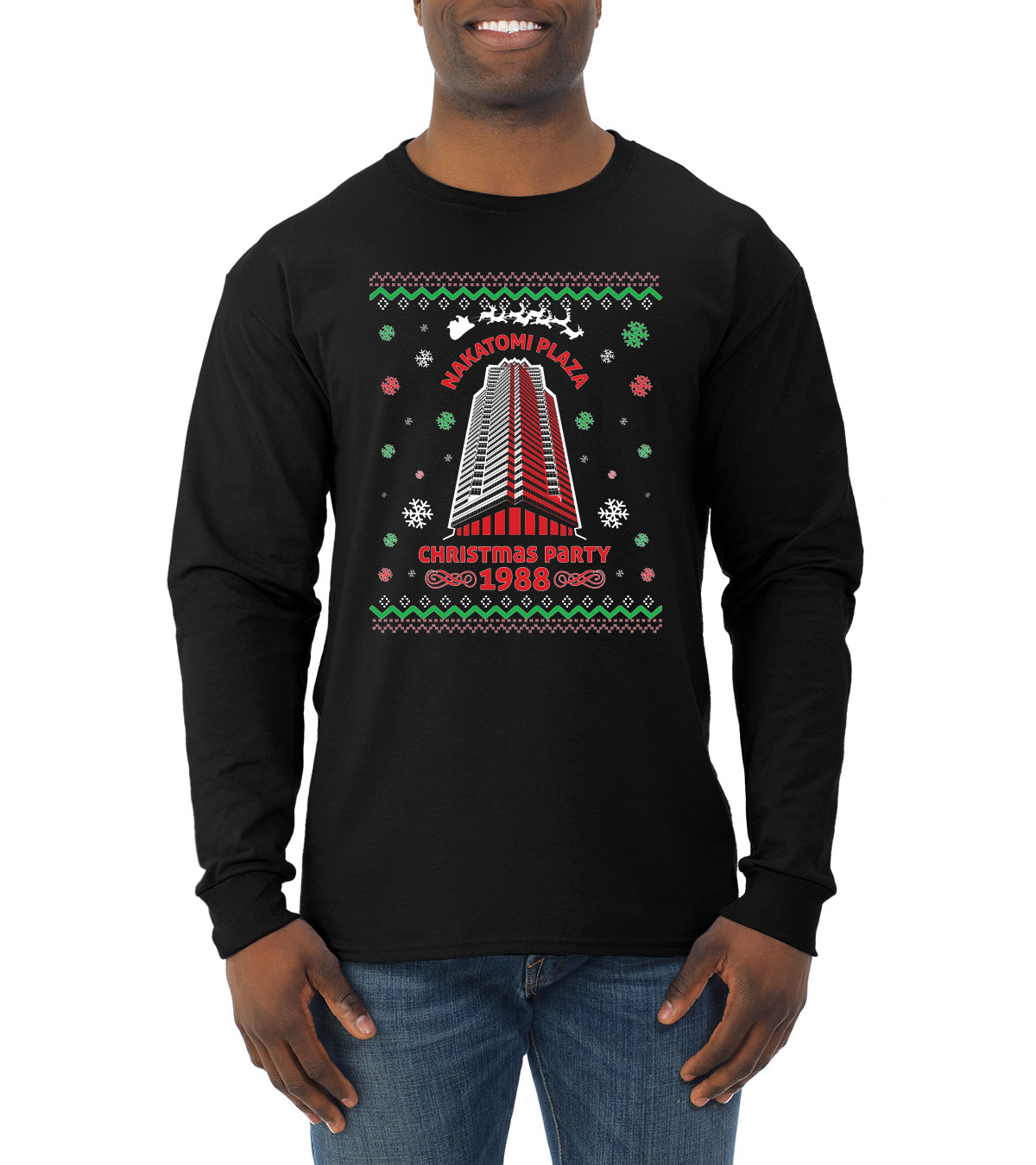 Nakatomi Plaza Christmas Party 1988 Ugly Christmas Sweater Mens Long Sleeve Shirt