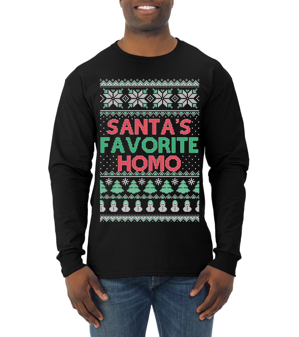 Santa's Favorite Homo Ugly Christmas Sweater Mens Long Sleeve Shirt