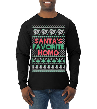 Santa's Favorite Homo Ugly Christmas Sweater Mens Long Sleeve Shirt