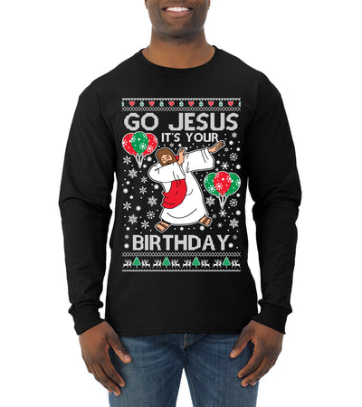 Go Jesus It's Your Birthday Ugly Christmas Sweater Mens Long Sleeve Shirt