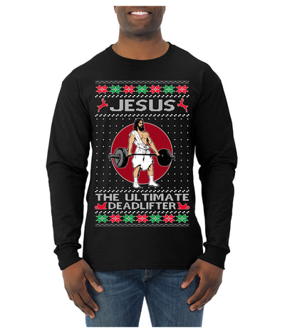 Jesus the Ultimate Deadlifter Funny Ugly Christmas Sweater Mens Long Sleeve Shirt