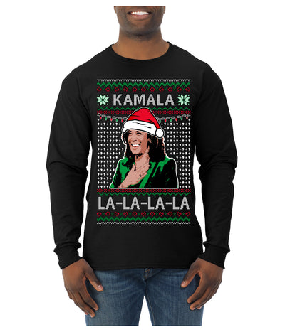 Kamala La La Funny Santa Hat Classic Xmas Song Carol Ugly Christmas Sweater Mens Long Sleeve Shirt