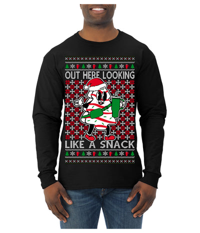 Out Here Looking Like a Snack Funny Cute Christmas Cookie Ugly Christmas Sweater Mens Long Sleeve Shirt