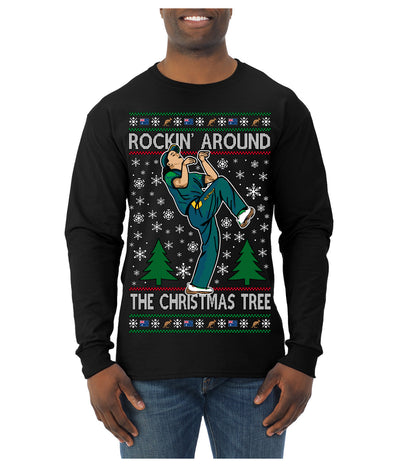 Rockin Around the Christmas Tree Raygun Viral Breakdancer Ugly Christmas Sweater Mens Long Sleeve Shirt