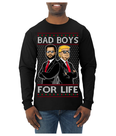 Bad Boys for Life Donald Trump JD Vance Funny 90s Movie Ugly Christmas Sweater Mens Long Sleeve Shirt