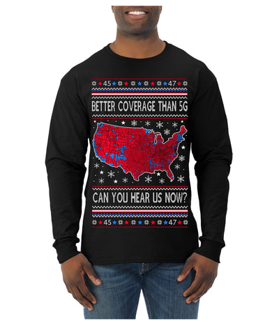 Trump 2024 Better Coverage than 5G Red Wave Landslide Ugly Christmas Sweater Mens Long Sleeve Shirt