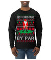 Best Christmas By Par Funny Santa Golfing Pun Sports Golf Ugly Christmas Sweater Mens Long Sleeve Shirt