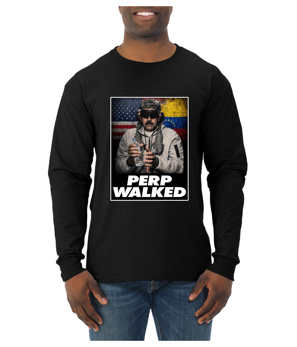 Venezuelan Dictator Maduro Captured Perp Walked Sweater, Unisex Mens Long Sleeve Shirt