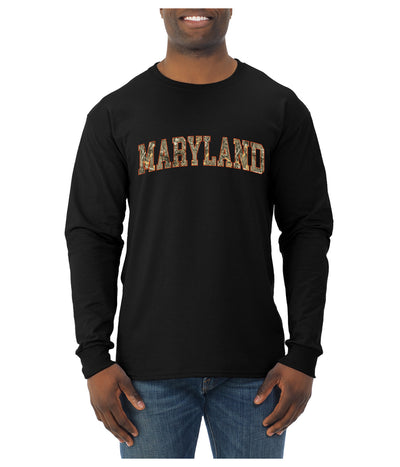 Maryland  Camo Fill Orange Outline Sweater, Unisex Mens Long Sleeve Shirt