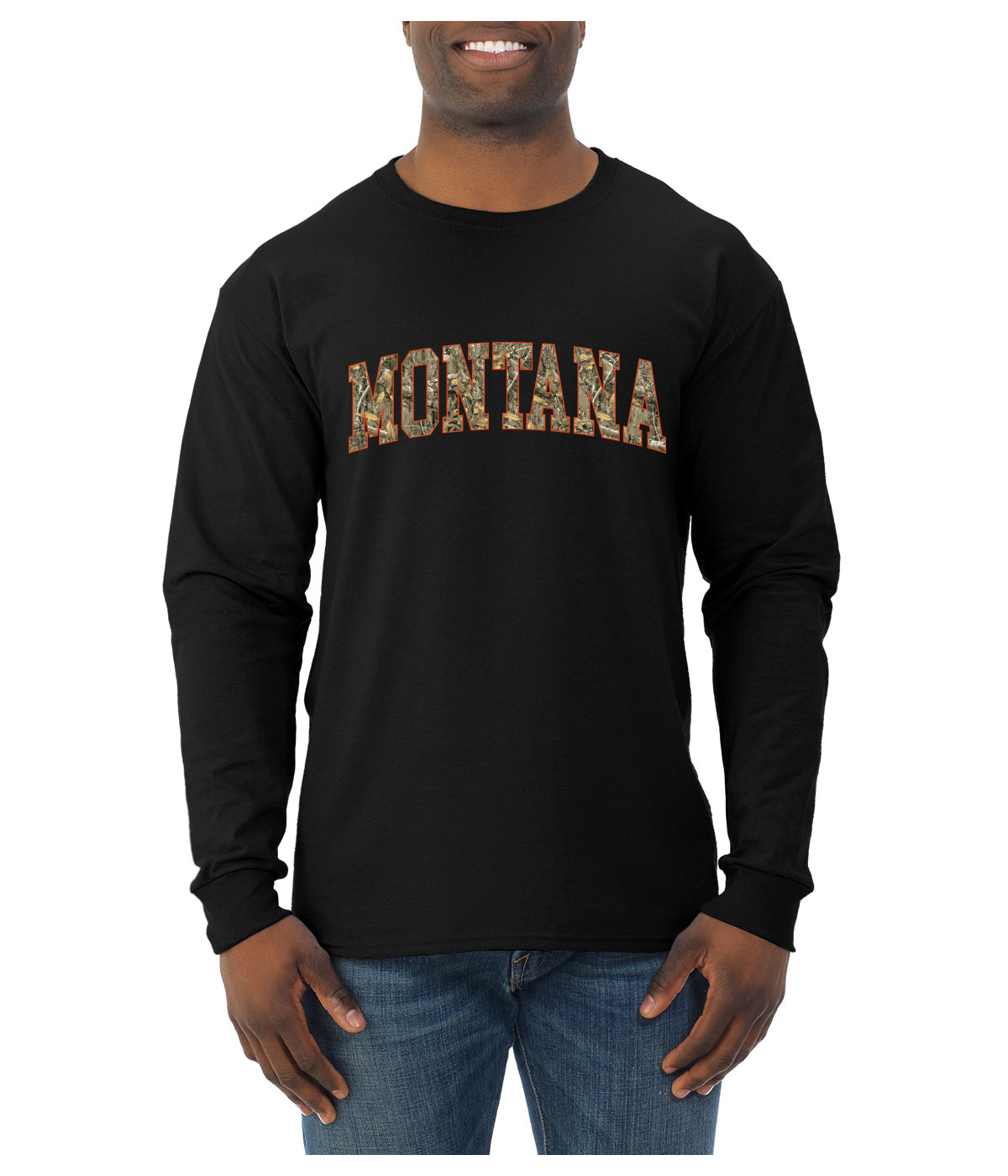 Montana  Camo Fill Orange Outline Sweater, Unisex Mens Long Sleeve Shirt